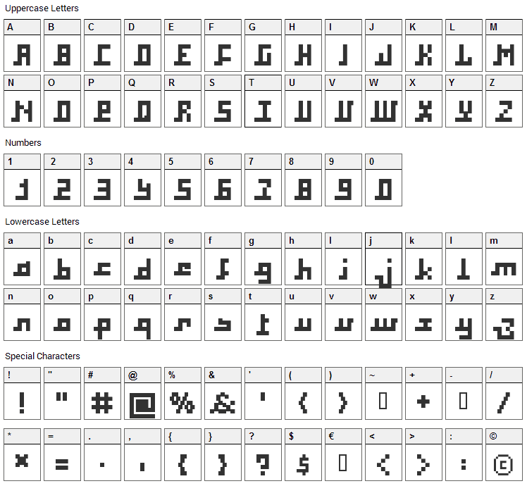 Square Font Character Map