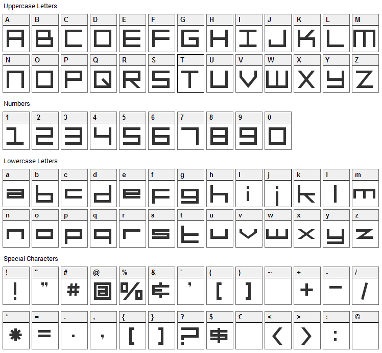 Square Head Font Character Map