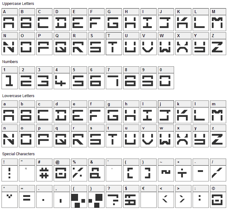 Square Mile Font Character Map