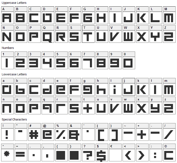 Square One Font Character Map