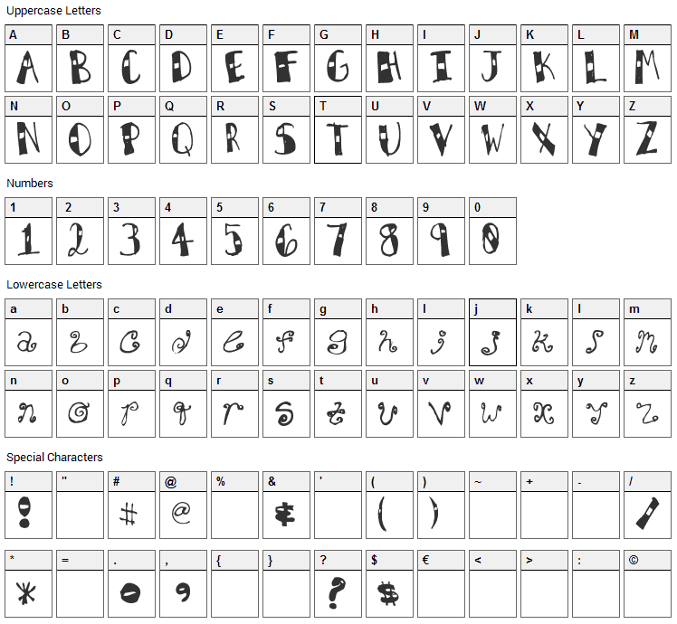 Square One Jenna! Font Character Map