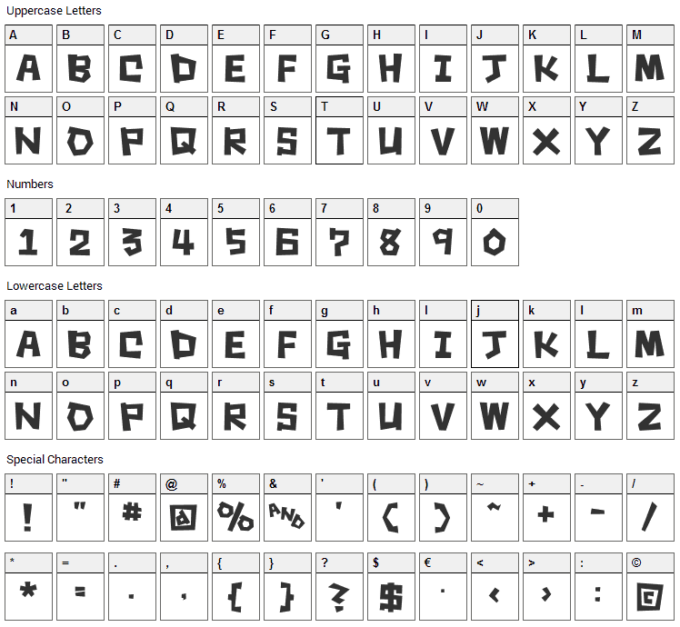 Square Rough Font Character Map