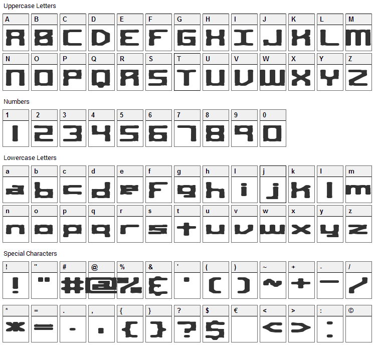 Square Route Font Character Map