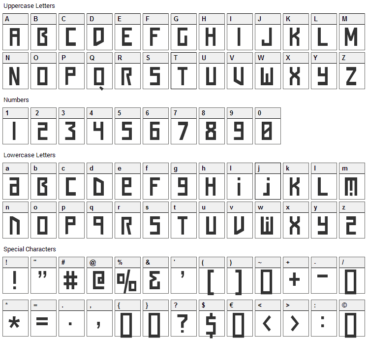 Squaren Daren Font Character Map