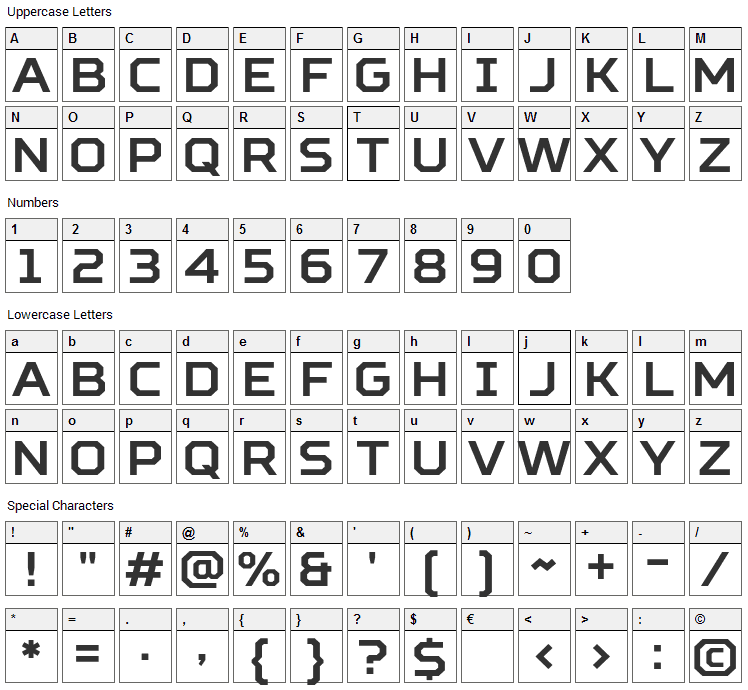 Squares Font Character Map