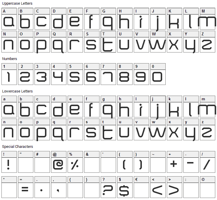 SquareType B Font Character Map