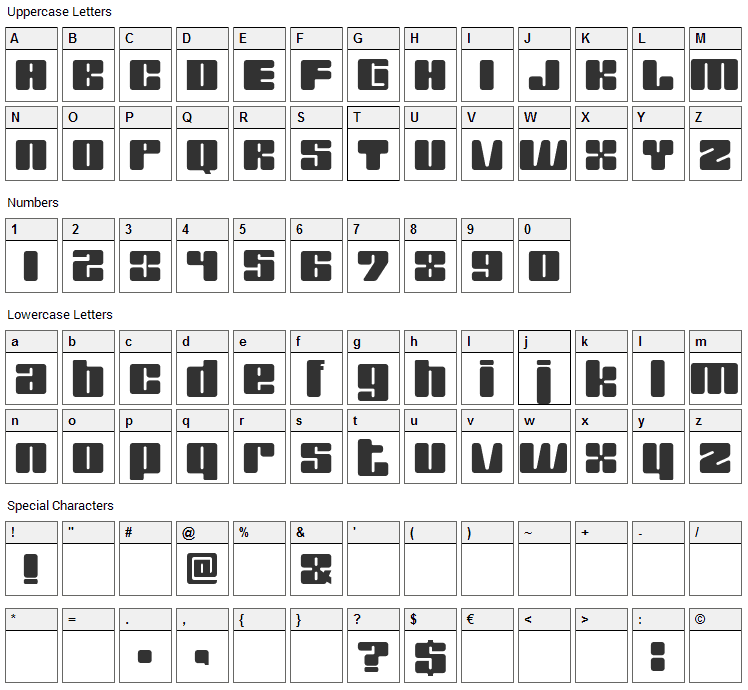 SquareWise Font Character Map