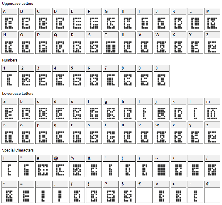Squarodynamic Font Character Map