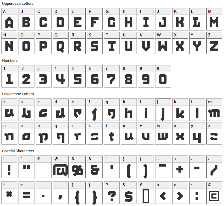 Squid Font Character Map