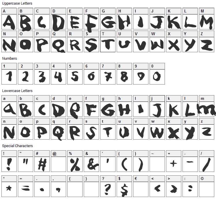 Squitcher Font Character Map