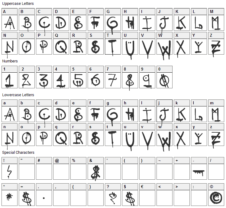 SQZR Font Character Map