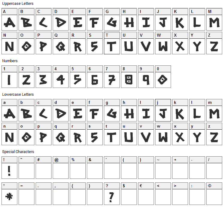 SRG Marker Font Character Map