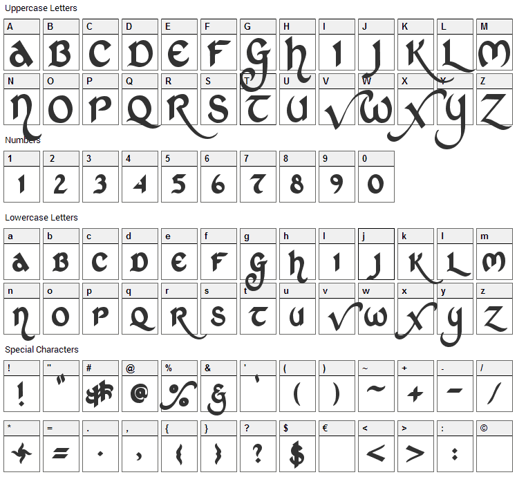 St Charles Font Character Map