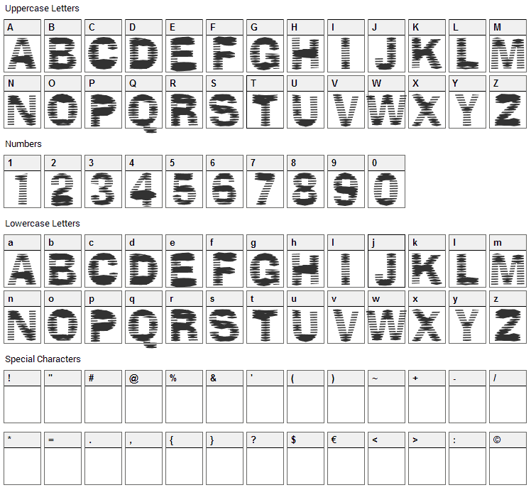 Stackz Font Character Map