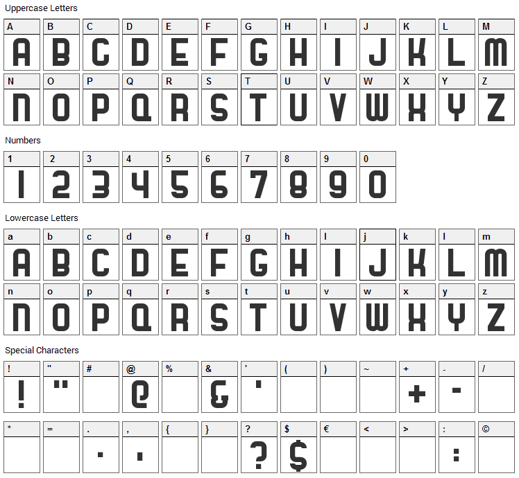 Stadium Font Character Map