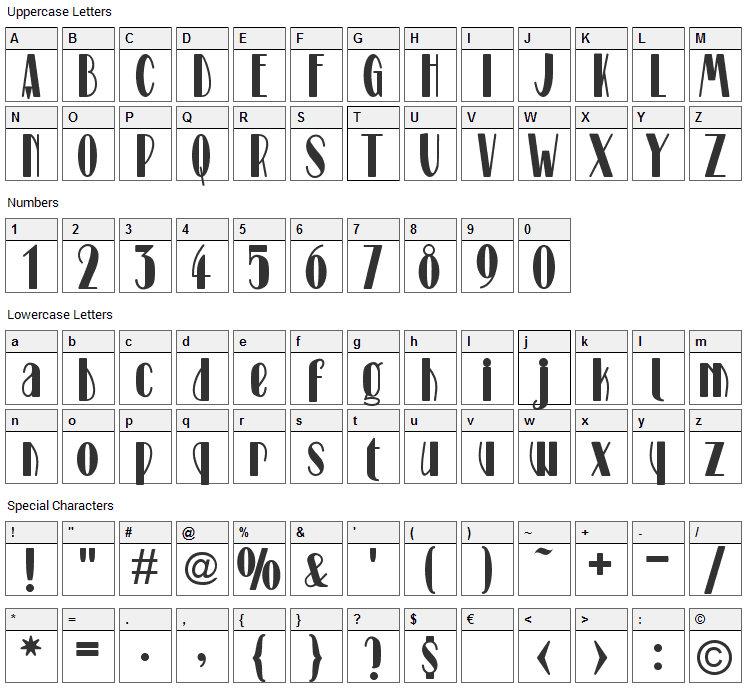 Stage Font Character Map