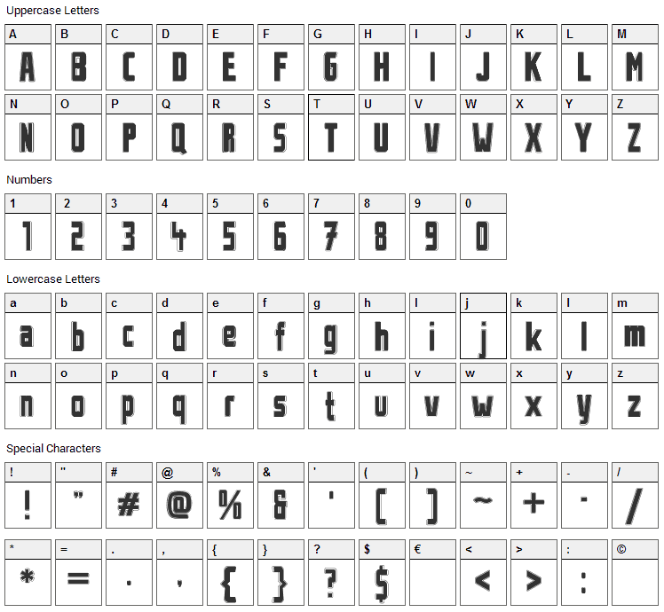 Stahlbetontraeger Font Character Map