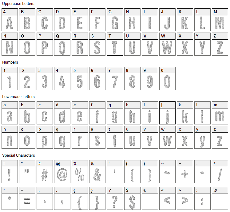 Stained Aliens Font Character Map