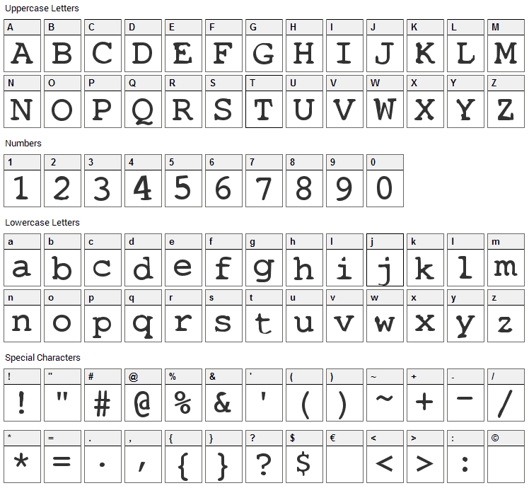 Stalker Font Character Map