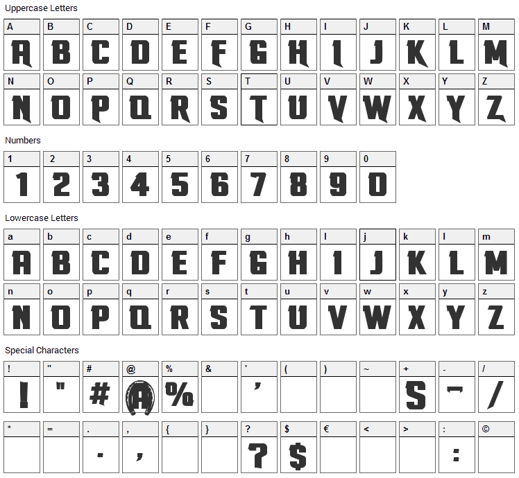 Stallions Font Character Map