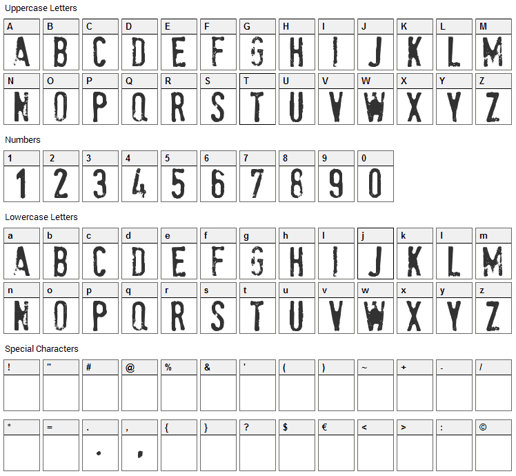 Stam Pete Font Character Map