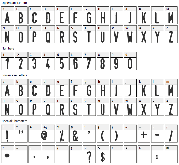 Stamp Font Character Map