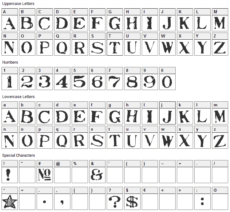 Stampede Font Character Map