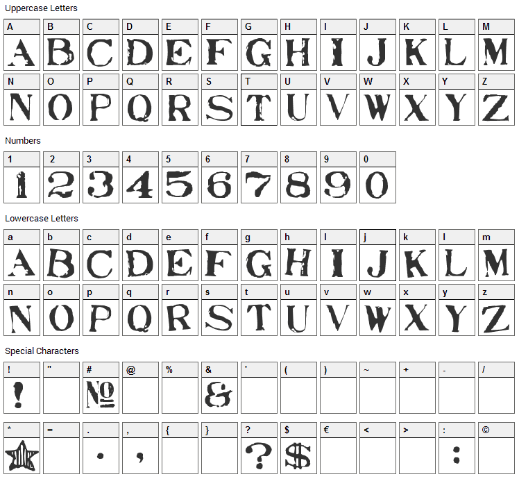 Stampede St Rachan Font Character Map