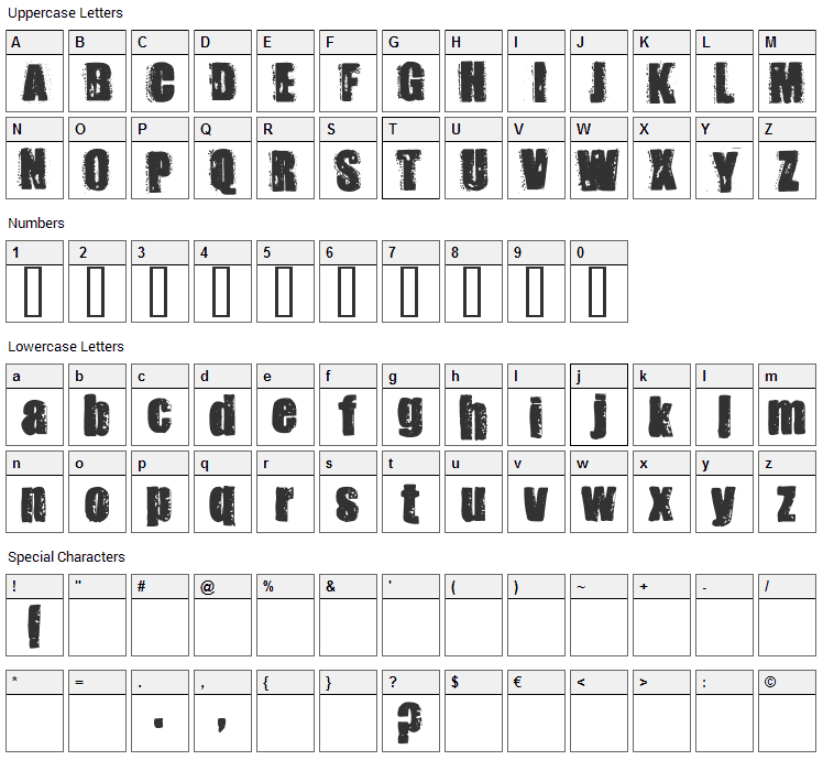 Stank Font Character Map