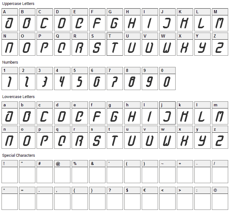 Stanze Fett Font Character Map