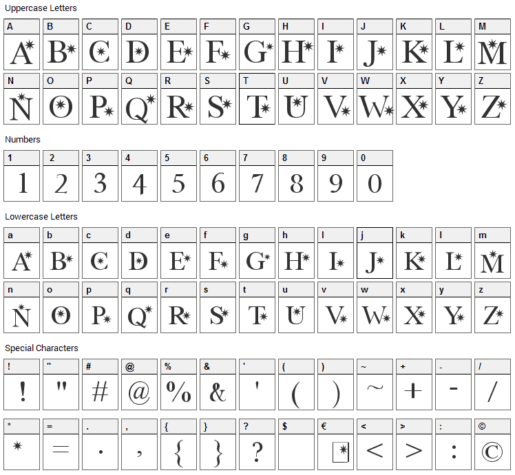 Star Hound Font Character Map