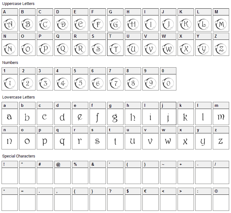 Star Lit Font Character Map