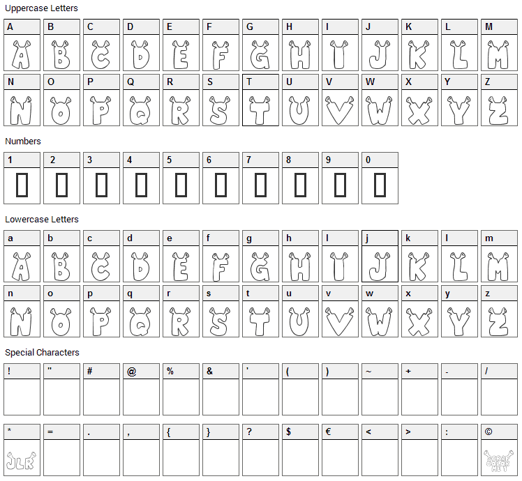 Star Shrek Font Character Map