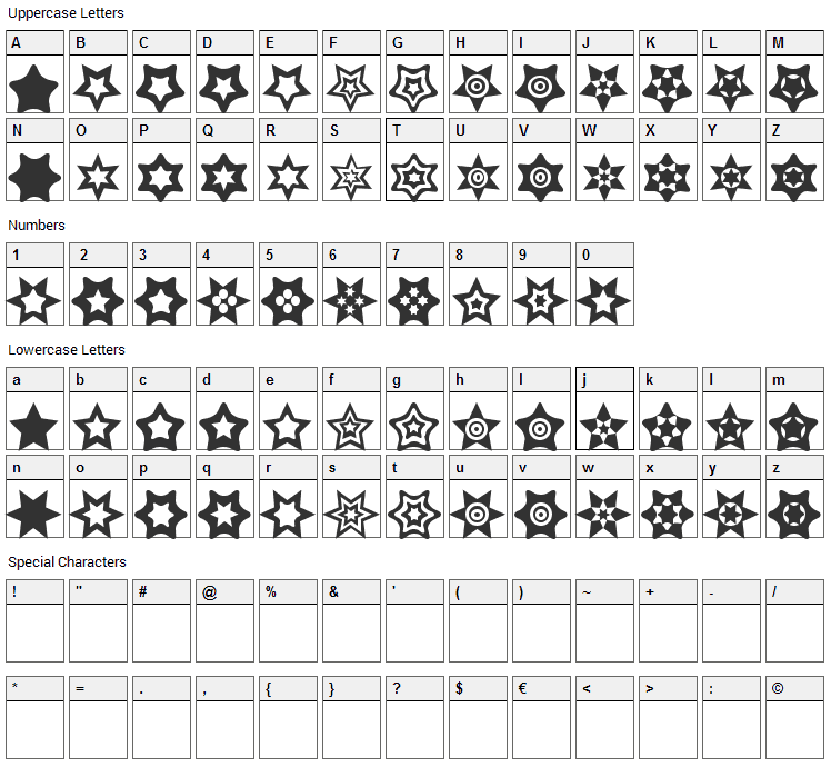 Star Things Font Character Map