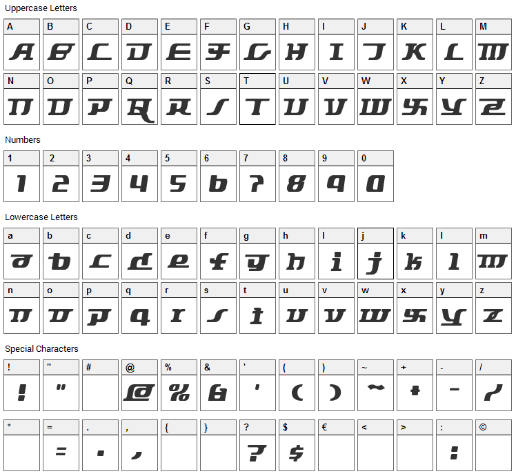 Starbat Font Character Map