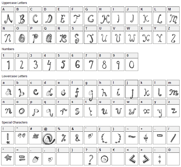 Starberry Swirl Delight Font Character Map