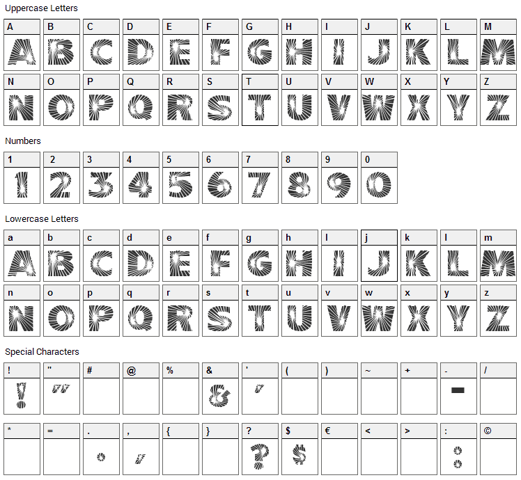 Starbust Font Character Map