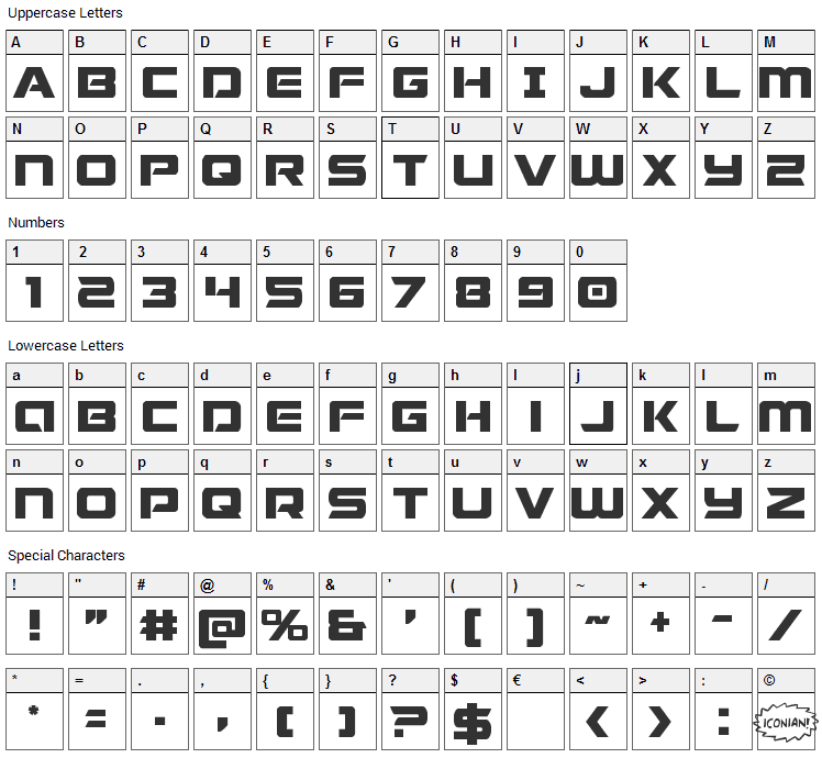 Starduster Font Character Map