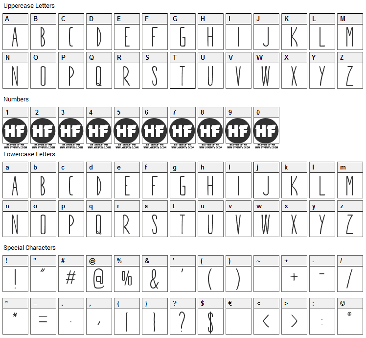 Stargazer Font Character Map