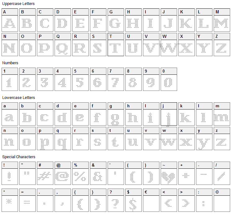 Starry Stitch Font Character Map