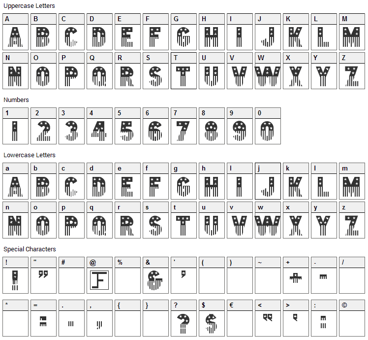 Stars & Stripes Font Character Map