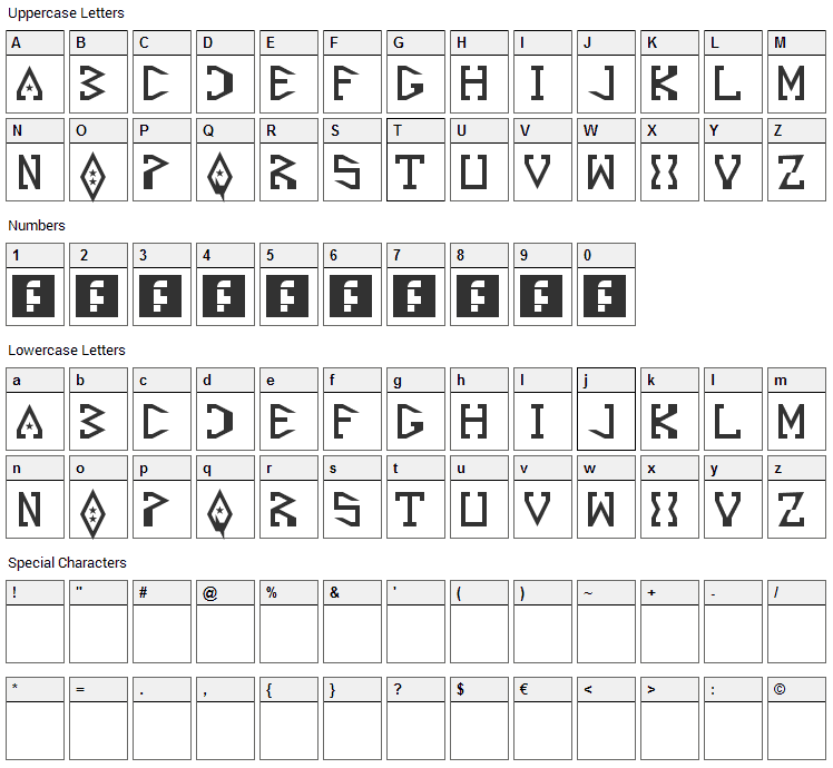 Starscraper Font Character Map