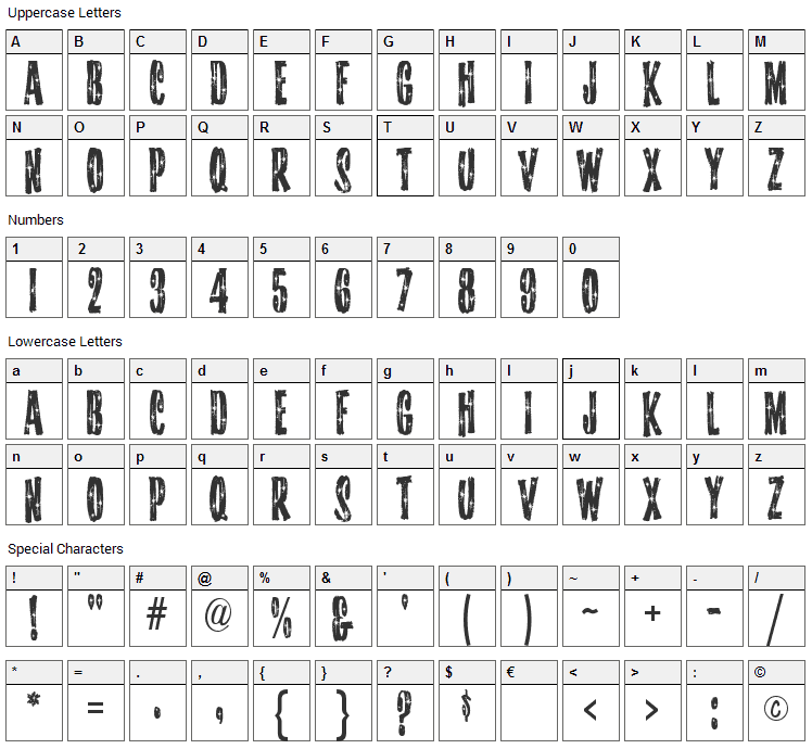 Starshine MF Font Character Map