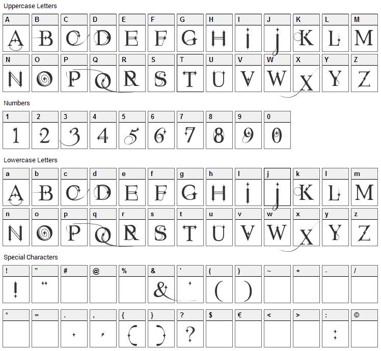 Starstruck Font Character Map