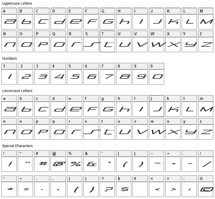 Stasmic Font Character Map