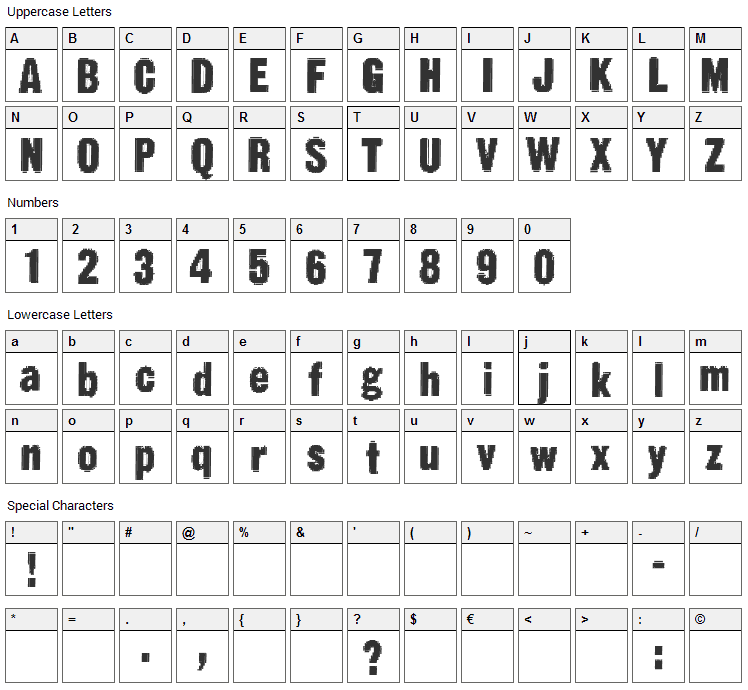 Static Age Fine Tuning Font Character Map