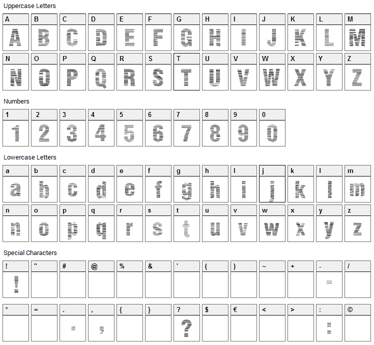 Static Age Horizontal Hold Font Character Map