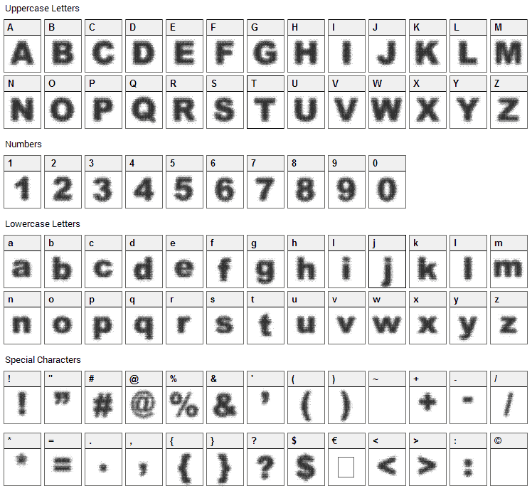 Static Buzz Font Character Map