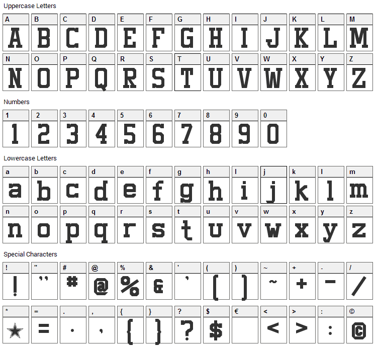 Staubach Font Character Map