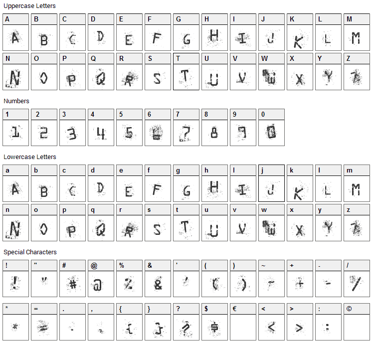 Staubiges Vergnugen Font Character Map